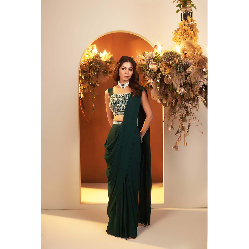 Baidehi Deep Green Draped Saree with Stitched Blouse