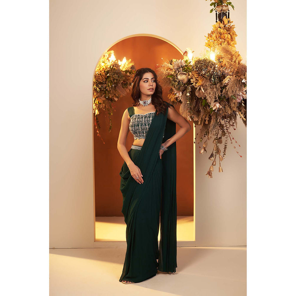 Baidehi Deep Green Draped Saree with Stitched Blouse