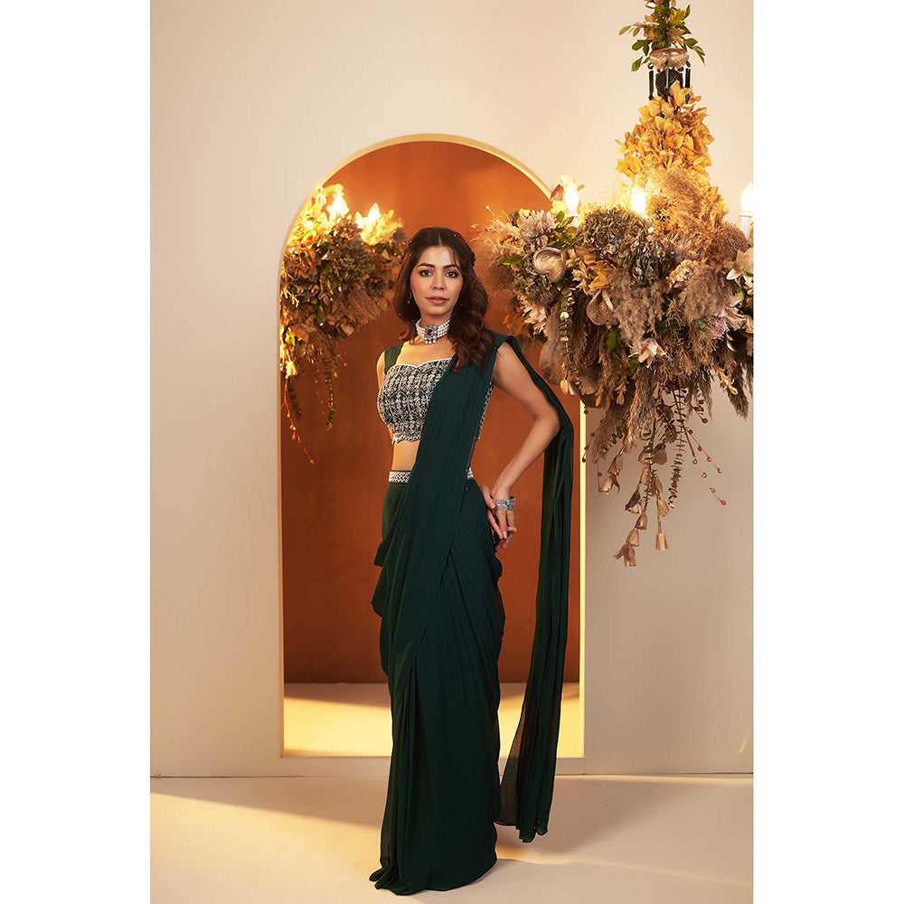 Baidehi Deep Green Draped Saree with Stitched Blouse