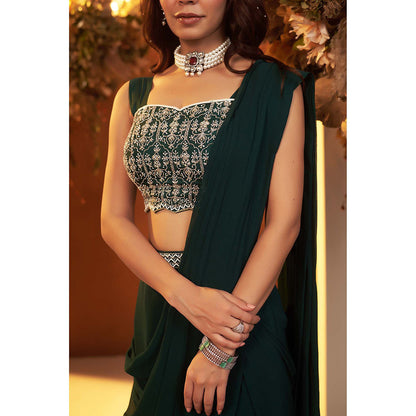 Baidehi Deep Green Draped Saree with Stitched Blouse