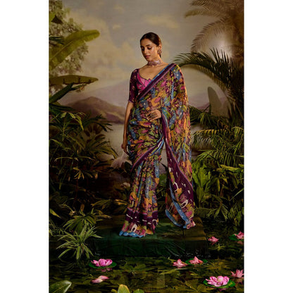 Baise Gaba Samandar Printed Saree with Unstitched Blouse