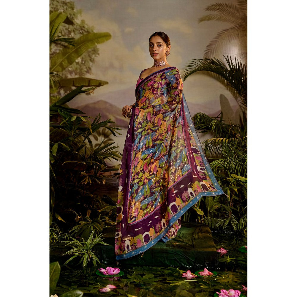 Baise Gaba Samandar Printed Saree with Unstitched Blouse