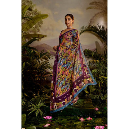 Baise Gaba Samandar Printed Saree with Unstitched Blouse