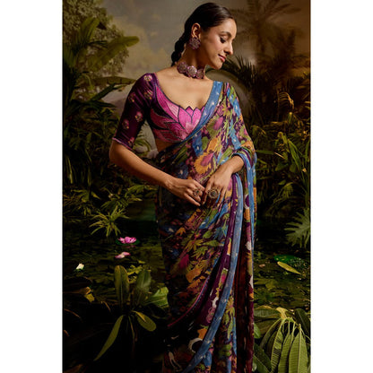 Baise Gaba Samandar Printed Saree with Unstitched Blouse