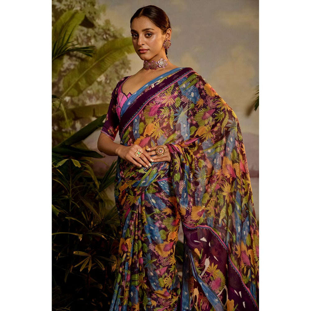Baise Gaba Samandar Printed Saree with Unstitched Blouse