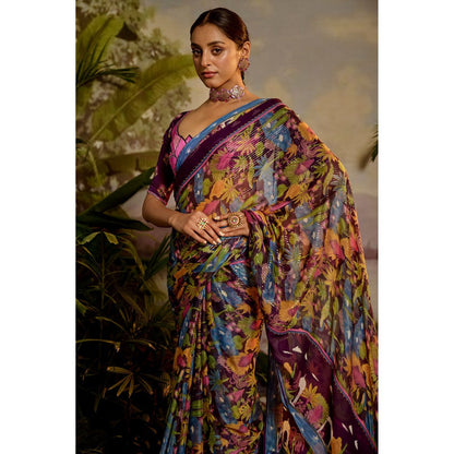 Baise Gaba Samandar Printed Saree with Unstitched Blouse