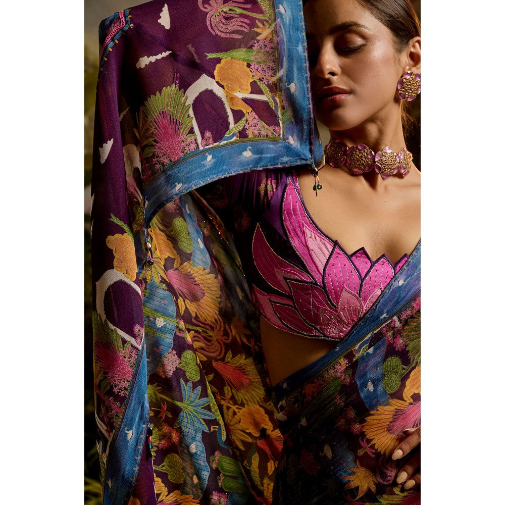Baise Gaba Samandar Printed Saree with Unstitched Blouse