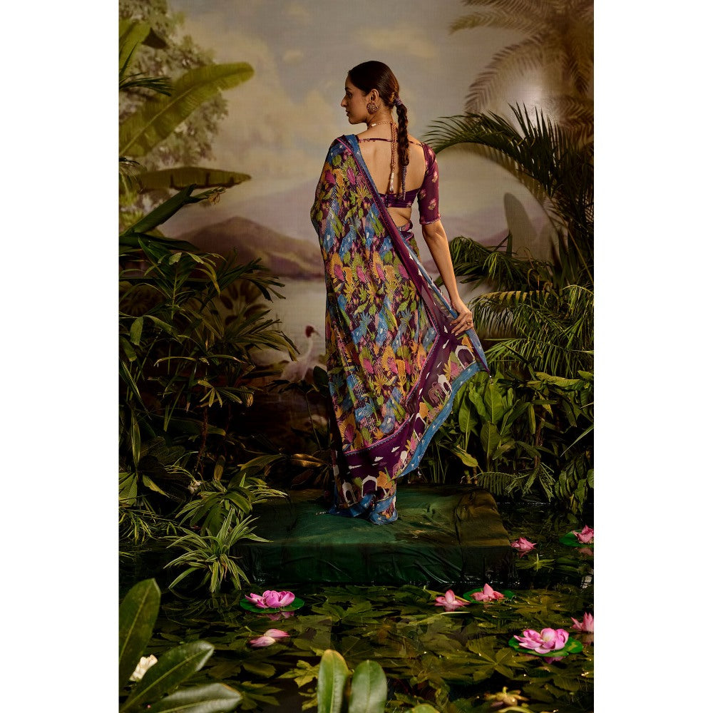 Baise Gaba Samandar Printed Saree with Unstitched Blouse