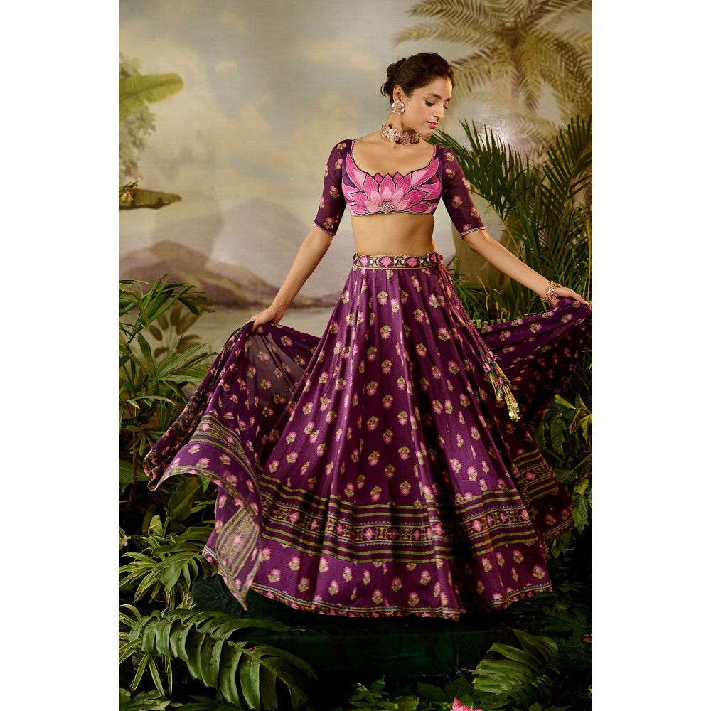 Baise Gaba Kamli Lehenga with Blouse & Dupatta (Set of 3)