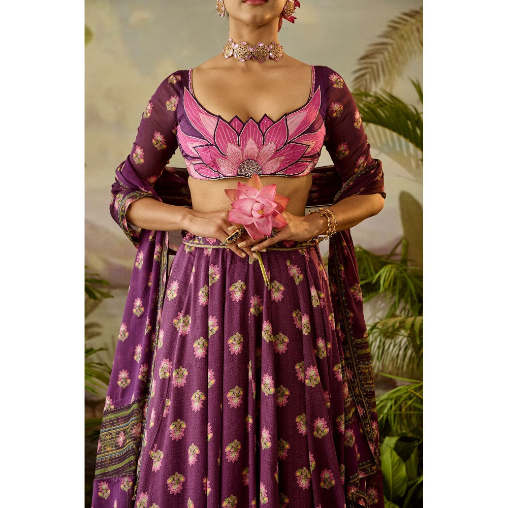 Baise Gaba Kamli Lehenga with Blouse & Dupatta (Set of 3)