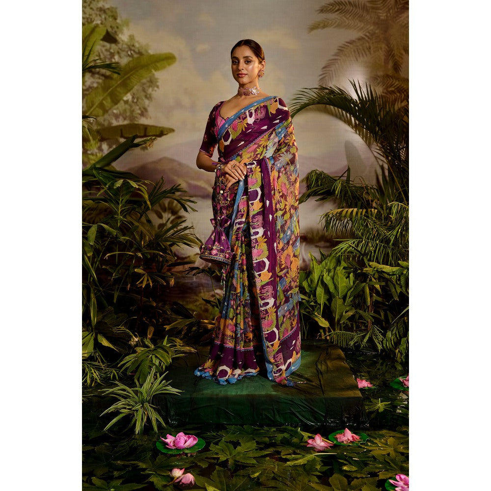 Baise Gaba Samandar Pre-Draped Saree with Stitched Blouse