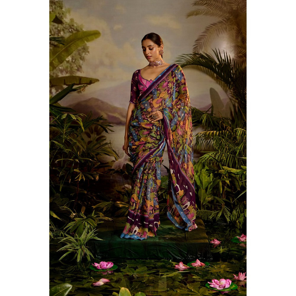 Baise Gaba Samandar Pre-Draped Saree with Stitched Blouse
