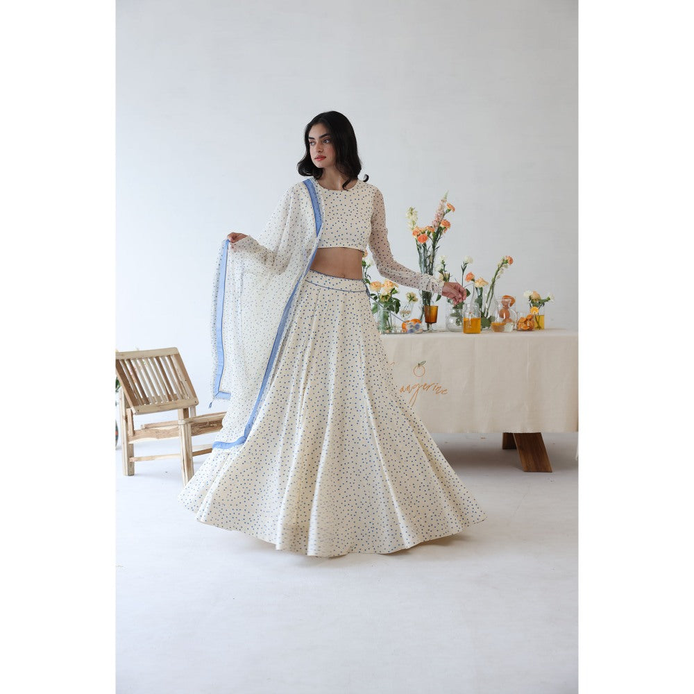 Baise Gaba Petal Lehenga Top with Dupatta (Set of 3)