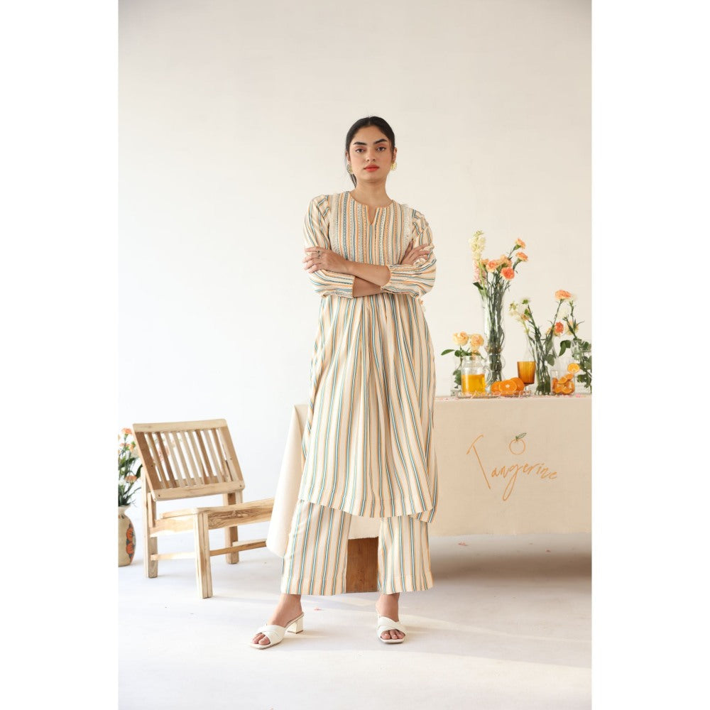 Baise Gaba Sepia Stripe Printed Kurta with Pant (Set of 2)