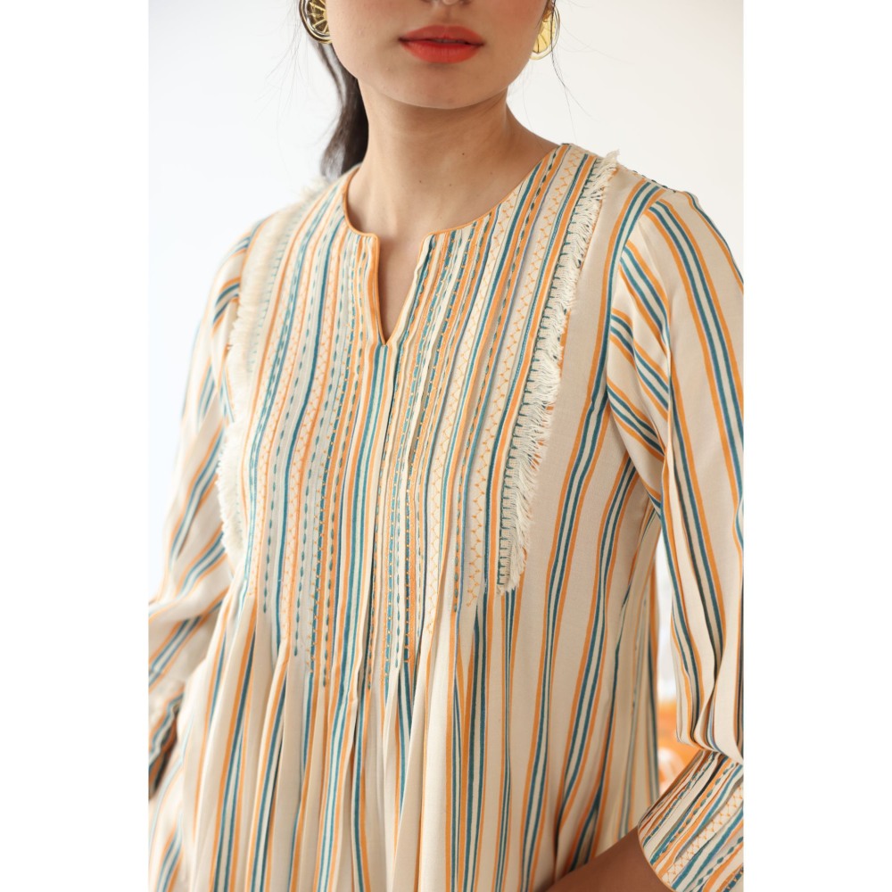 Baise Gaba Sepia Stripe Printed Kurta with Pant (Set of 2)