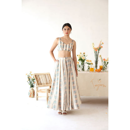 Baise Gaba Off White Spectrum Printed Blouse with Lehanga (Set of 2)