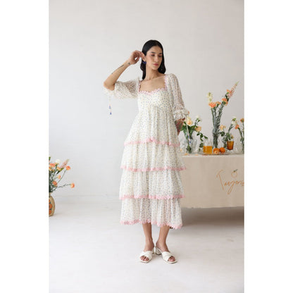 Baise Gaba Off White Polka Dots Lush Midi Dress