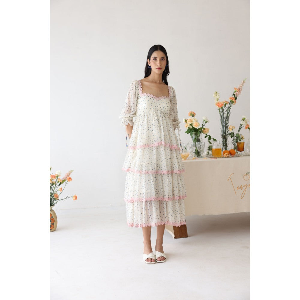 Baise Gaba Off White Polka Dots Lush Midi Dress