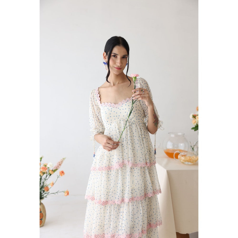 Baise Gaba Off White Polka Dots Lush Midi Dress