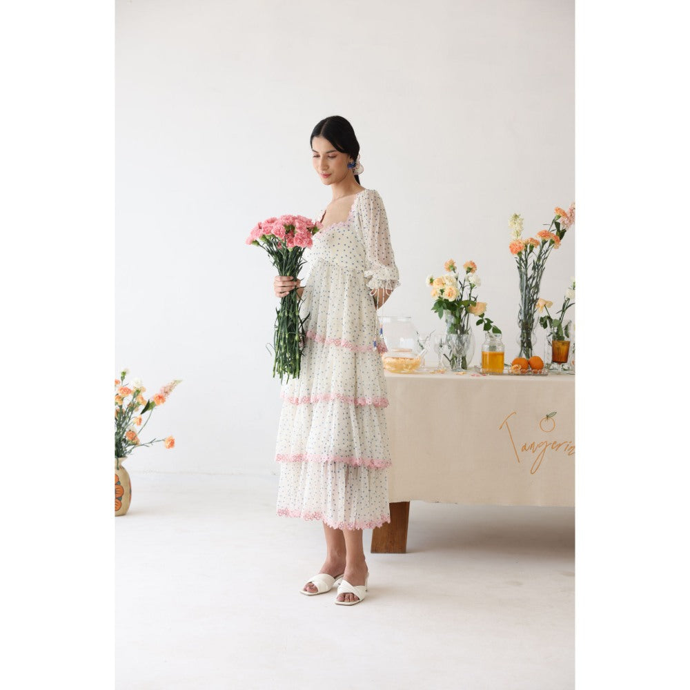 Baise Gaba Off White Polka Dots Lush Midi Dress