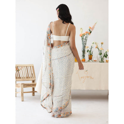 Baise Gaba Ode White Printed Saree with Unstitched Blouse