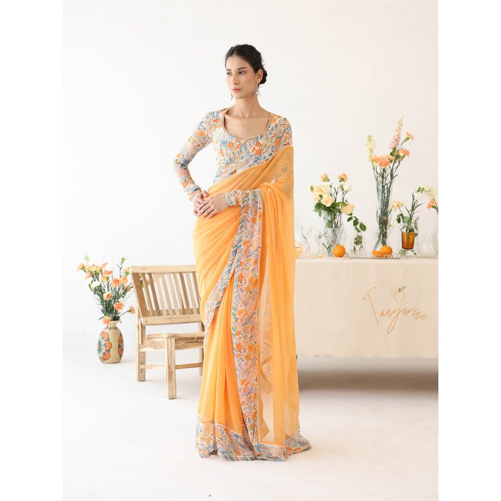 Baise Gaba Tangelo Orange Saree with Unstitched Blouse