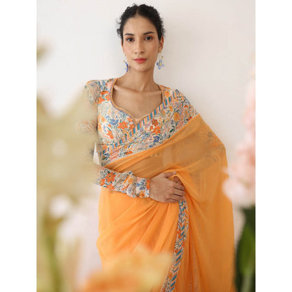 Baise Gaba Tangelo Orange Saree with Unstitched Blouse