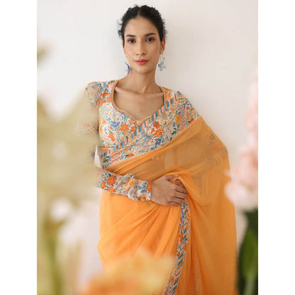 Baise Gaba Tangelo Orange Saree with Stitched Blouse