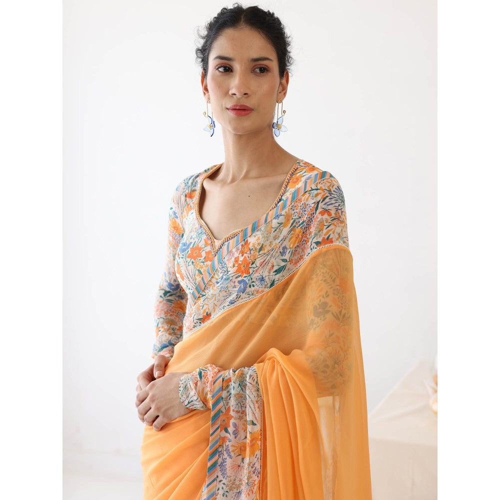 Baise Gaba Tangelo Orange Saree with Stitched Blouse