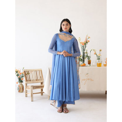 Baise Gaba Blue Lagoon Embroidered Neck Anarkali Kurta