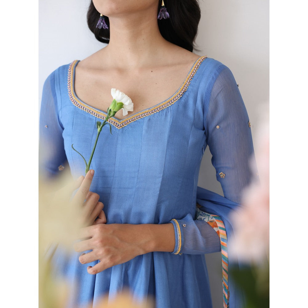 Baise Gaba Blue Lagoon Embroidered Neck Anarkali Kurta