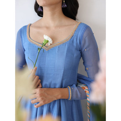 Baise Gaba Blue Lagoon Embroidered Neck Anarkali Kurta