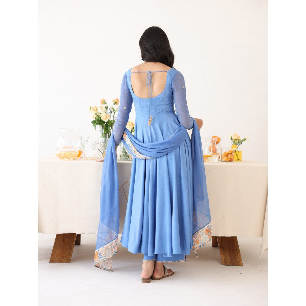 Baise Gaba Blue Lagoon Embroidered Neck Anarkali Kurta