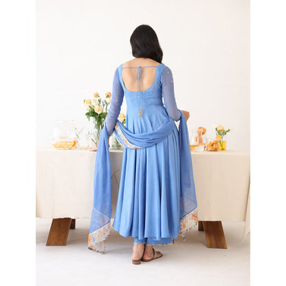 Baise Gaba Blue Lagoon Embroidered Neck Anarkali Kurta