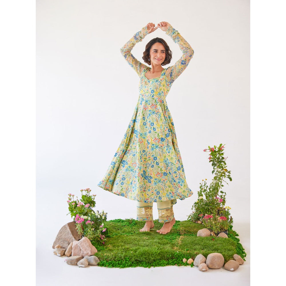 Baise Gaba Yellow Floral Printed Gloria Anarkali Kurta