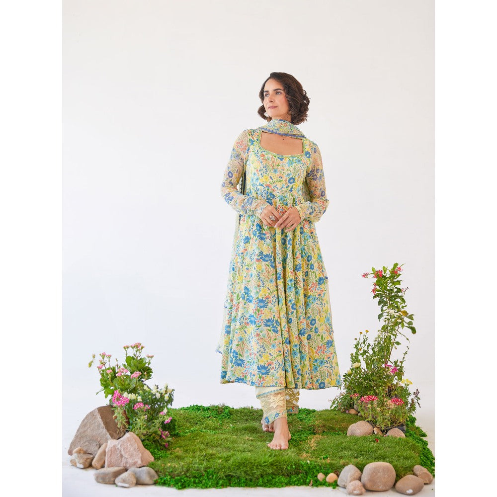 Baise Gaba Yellow Floral Printed Gloria Anarkali Kurta