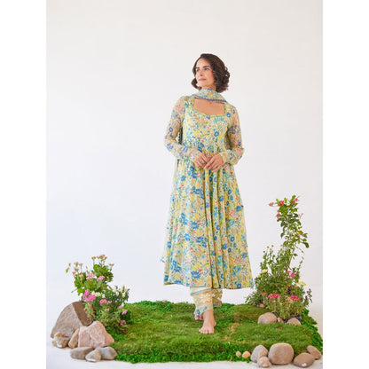 Baise Gaba Yellow Floral Printed Gloria Anarkali Kurta