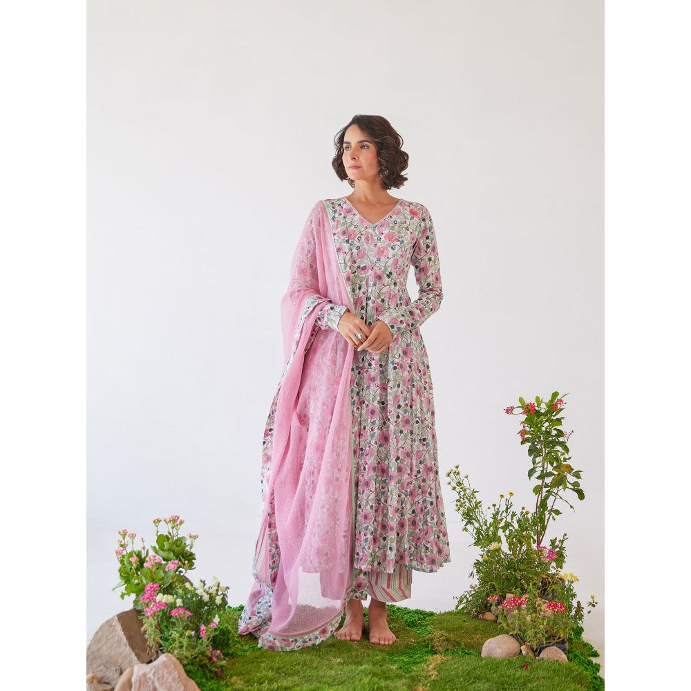 Baise Gaba Multi-Color Floral Printed Sakura Anarkali Kurta with Pant & Dupatta (Set of 3)