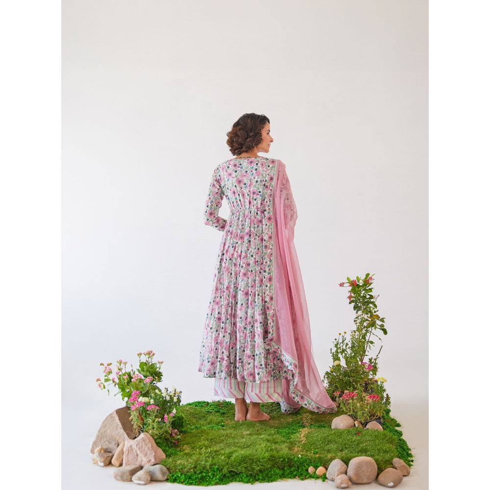 Baise Gaba Multi-Color Floral Printed Sakura Anarkali Kurta with Pant & Dupatta (Set of 3)