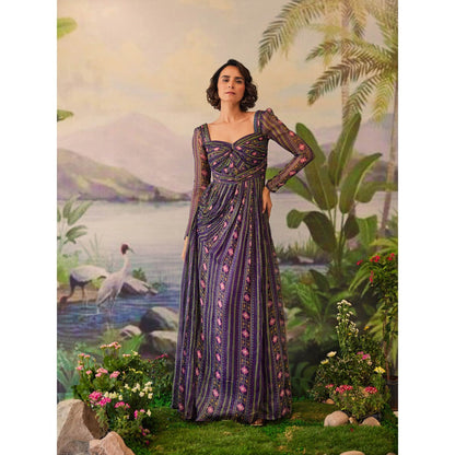 Baise Gaba Purple Printed Tarini Evening Gown