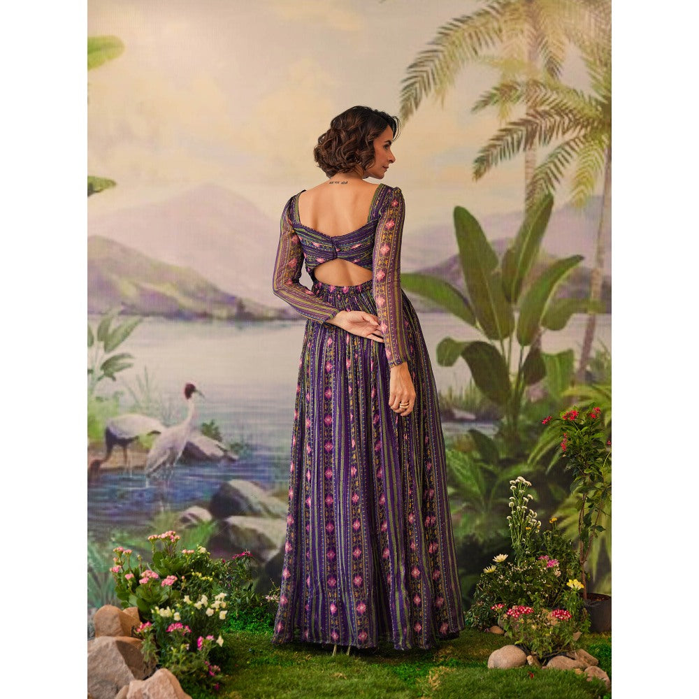 Baise Gaba Purple Printed Tarini Evening Gown