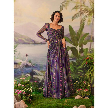 Baise Gaba Purple Printed Tarini Evening Gown