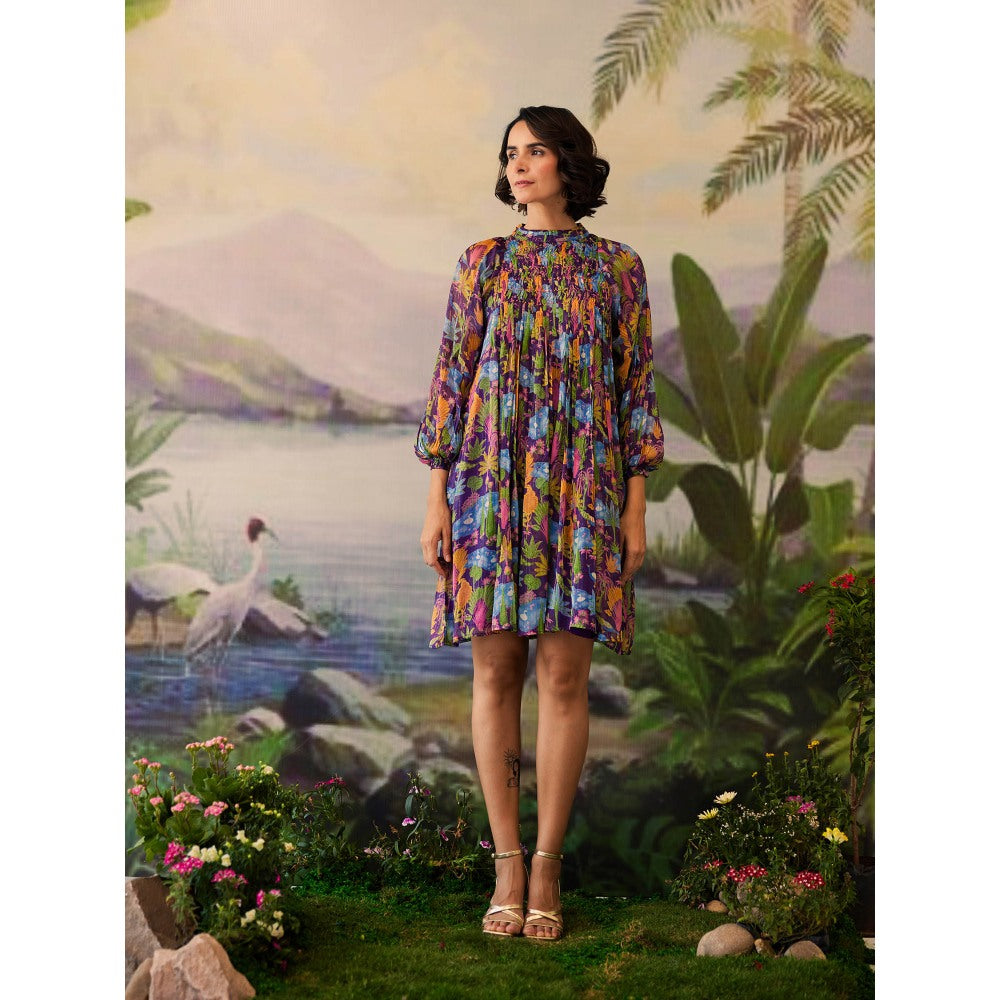 Baise Gaba Purple Floral Printed Niral Knee Length Dress