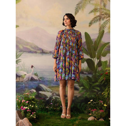 Baise Gaba Purple Floral Printed Niral Knee Length Dress