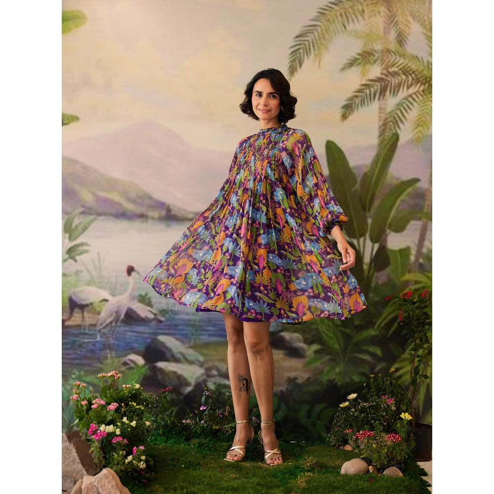 Baise Gaba Purple Floral Printed Niral Knee Length Dress