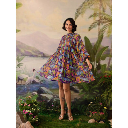 Baise Gaba Purple Floral Printed Niral Knee Length Dress