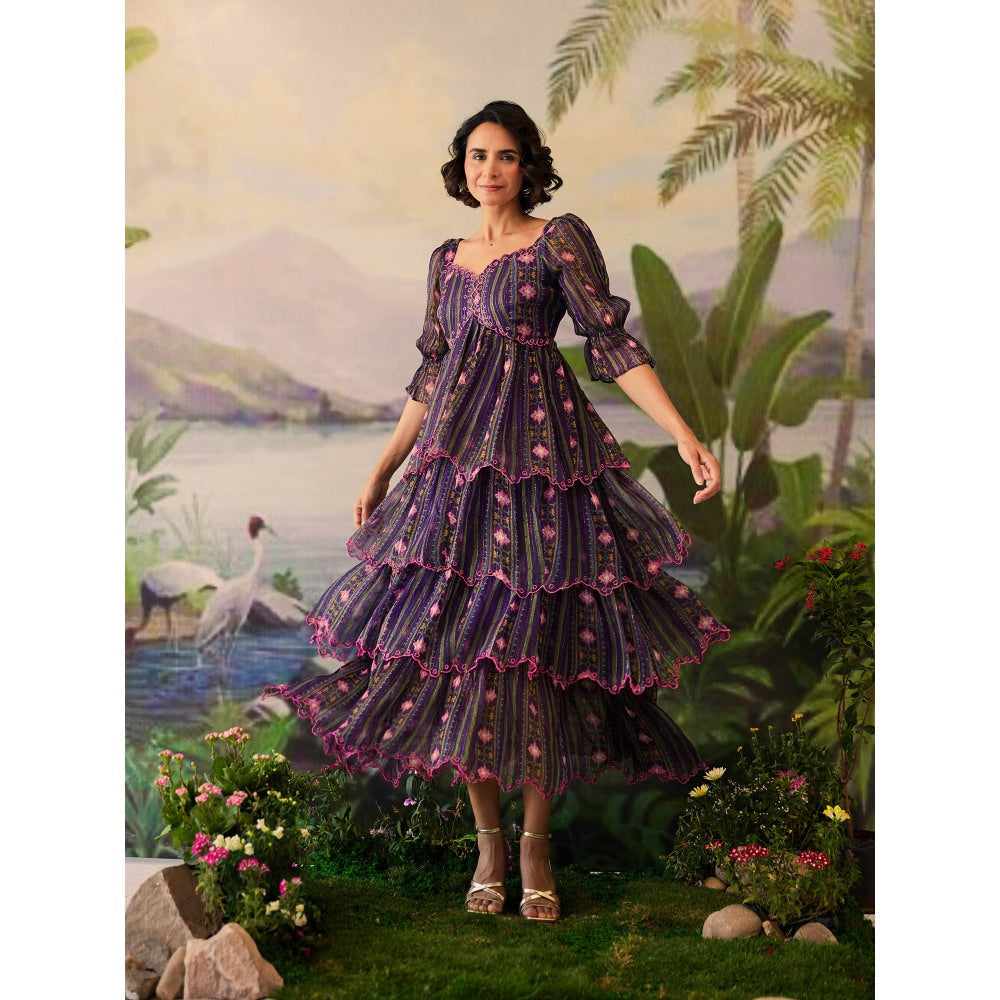 Baise Gaba Purple Embroidery Printed Vaanya Dress