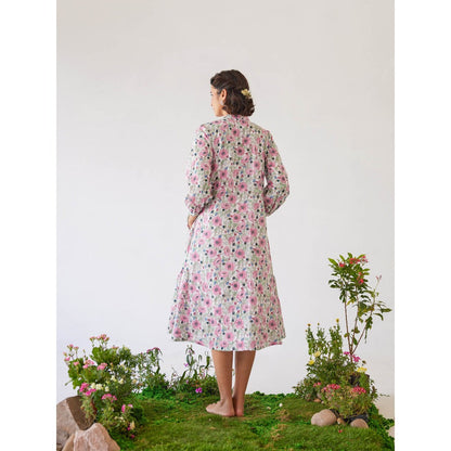 Baise Gaba White Blossom Floral Printed Breeze Midi Dress