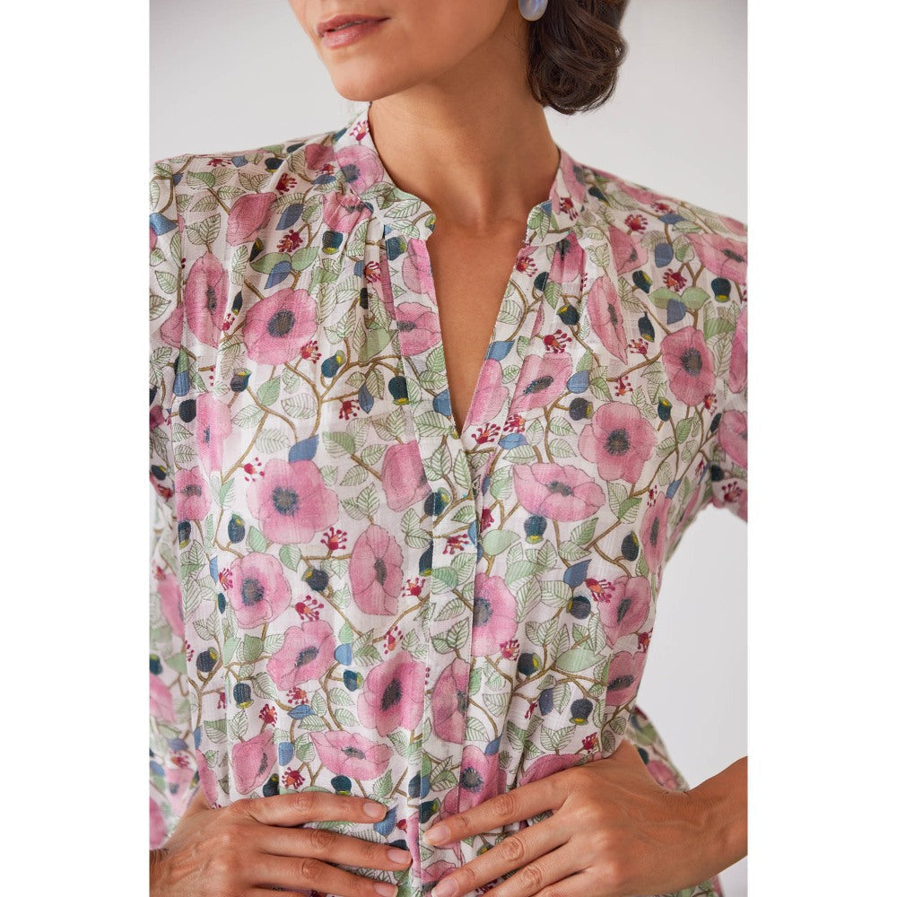 Baise Gaba White Blossom Floral Printed Breeze Midi Dress