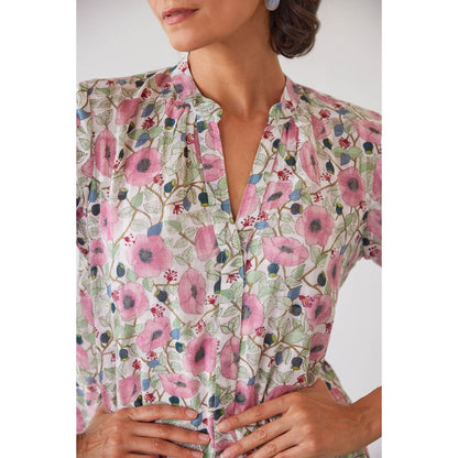 Baise Gaba White Blossom Floral Printed Breeze Midi Dress